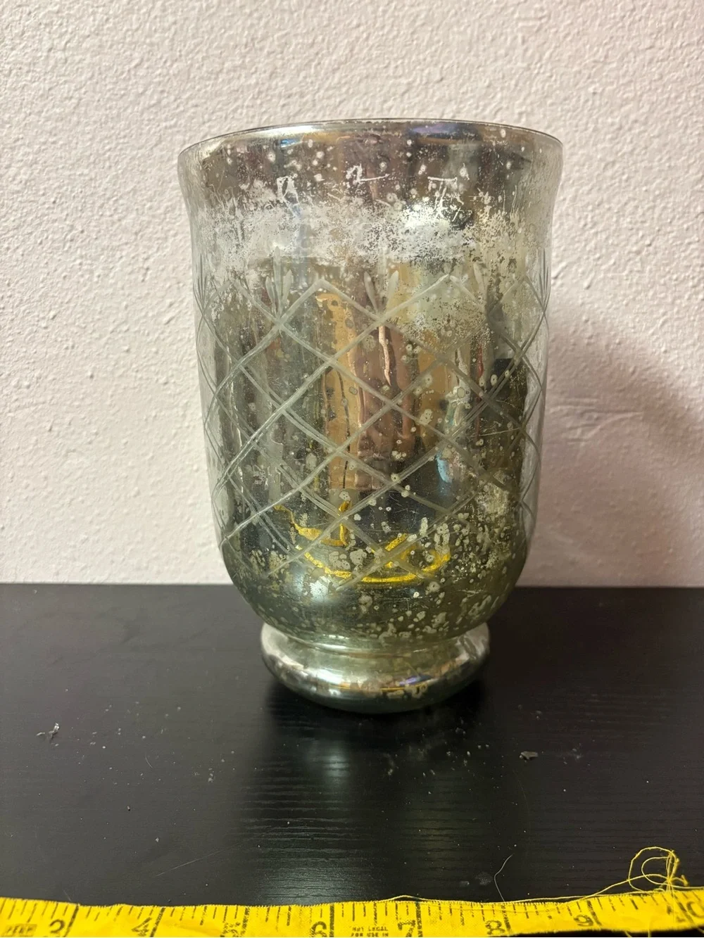 Mercury Glass Hurricane Candle Holder Etched Silver Decorative Vase